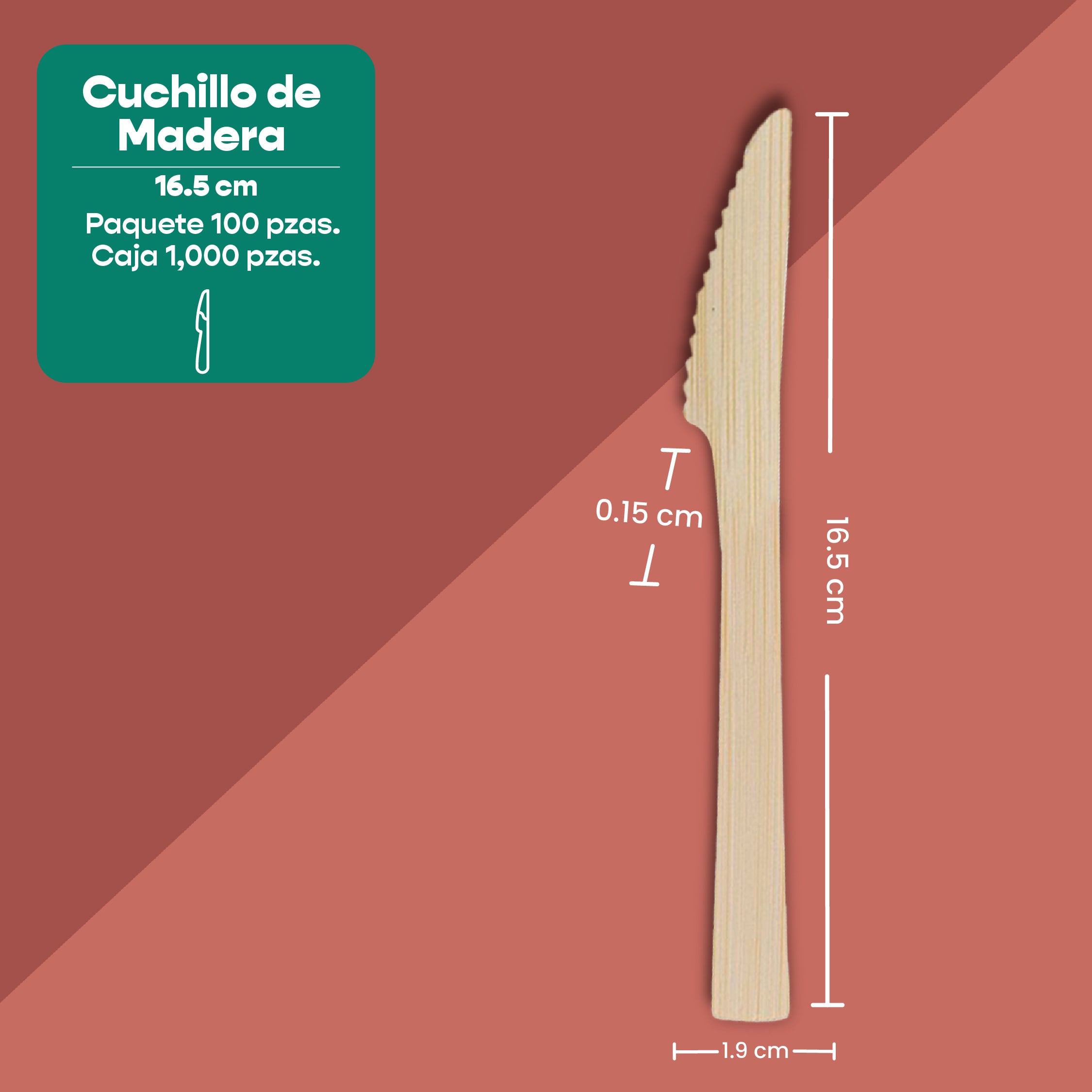 Cuchillo | Madera | 6.5" / 16.5 cm | Compostable y biodegradable
