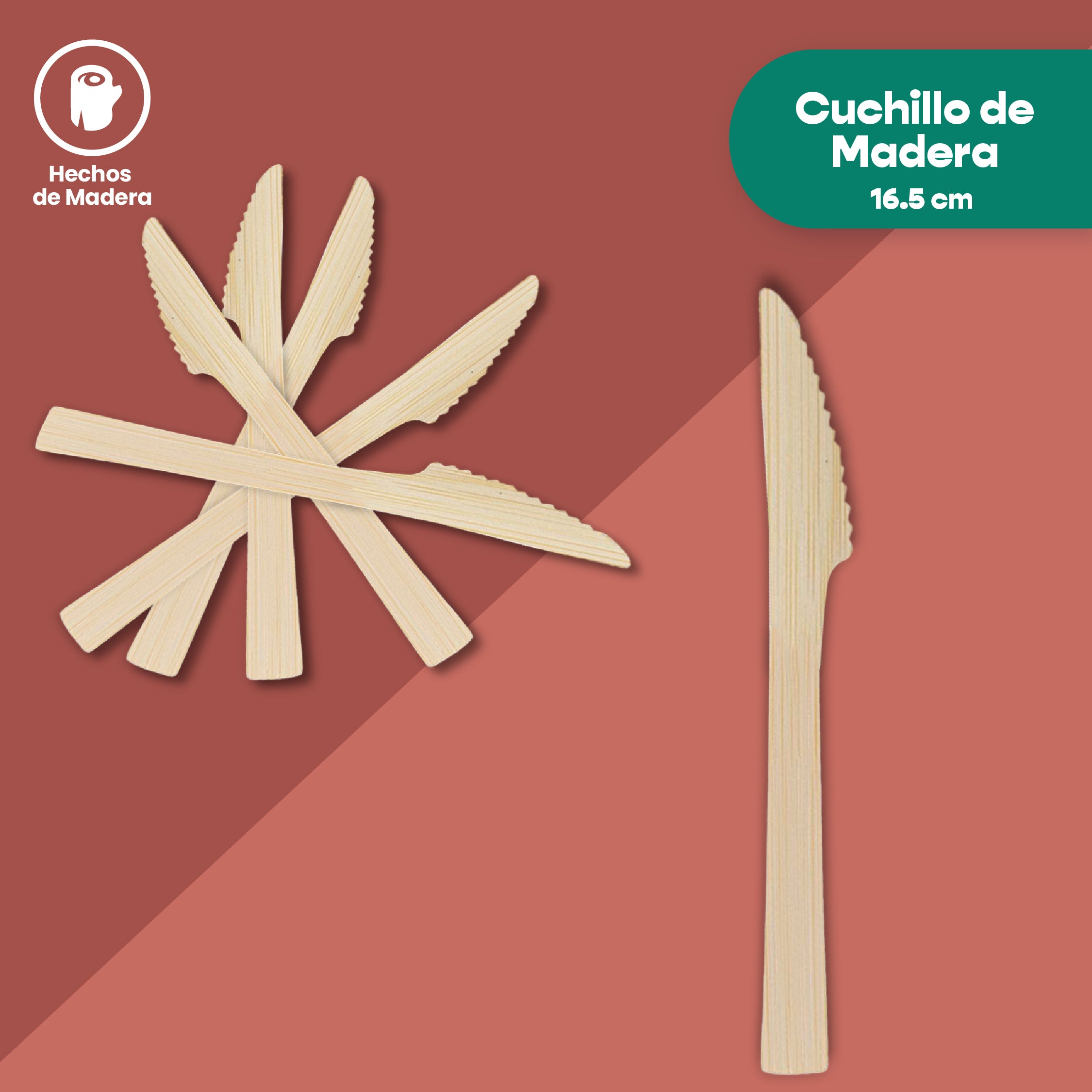 Cuchillo | Madera | 6.5" / 16.5 cm | Compostable y biodegradable