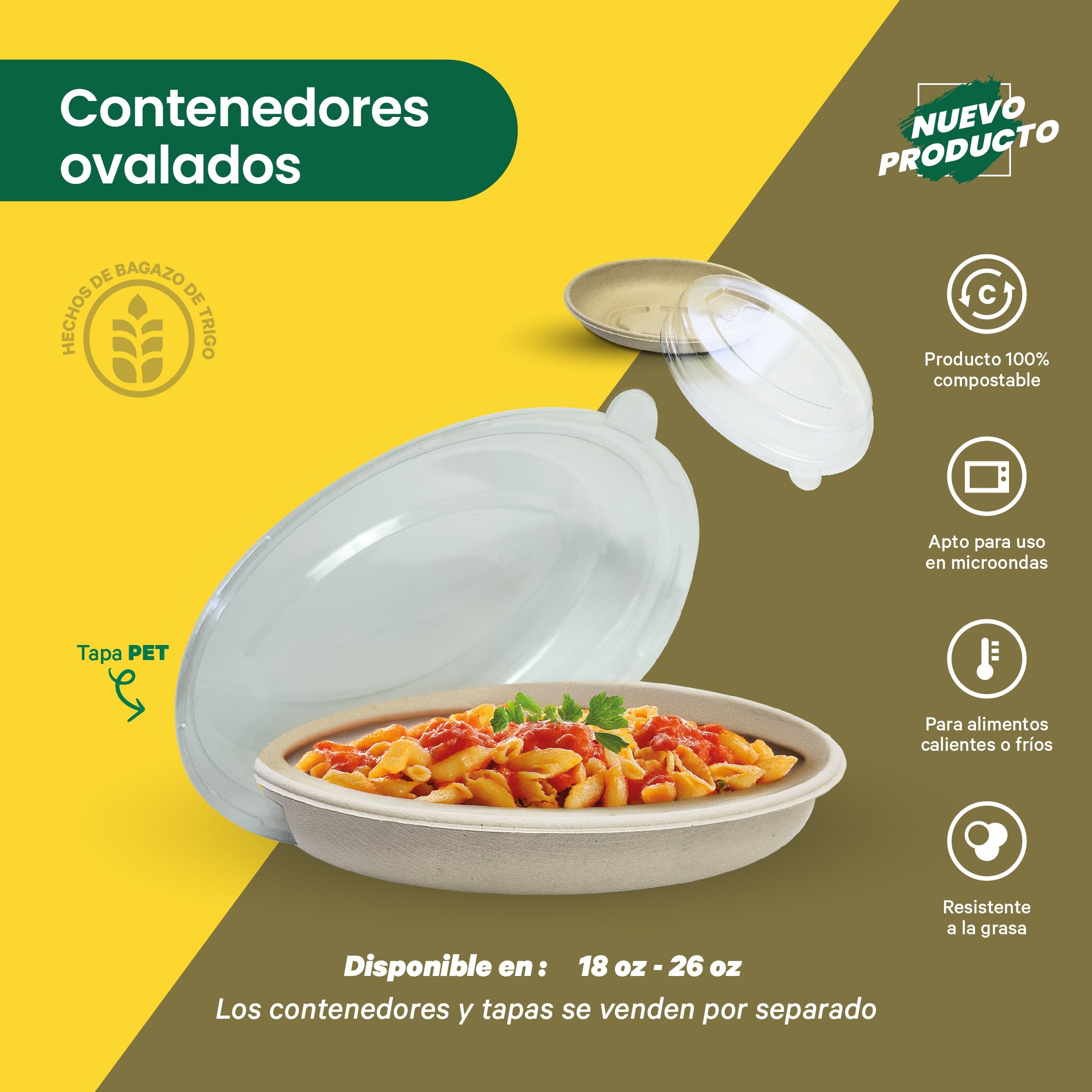 Tapa Contenedor Ovalado | PET | 18 oz | Reciclable