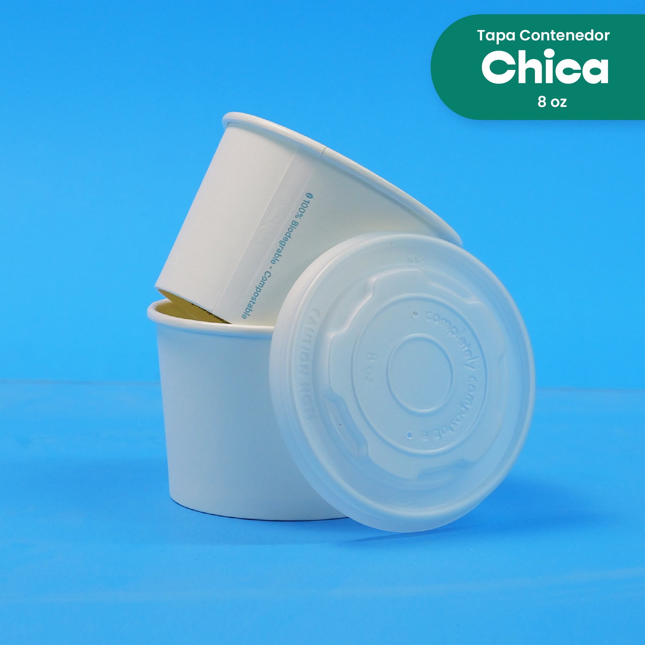Tapa Contenedor Térmico | Ácido Poliláctico Cristalizado CPLA | 8 oz | Compostable y biodegradable