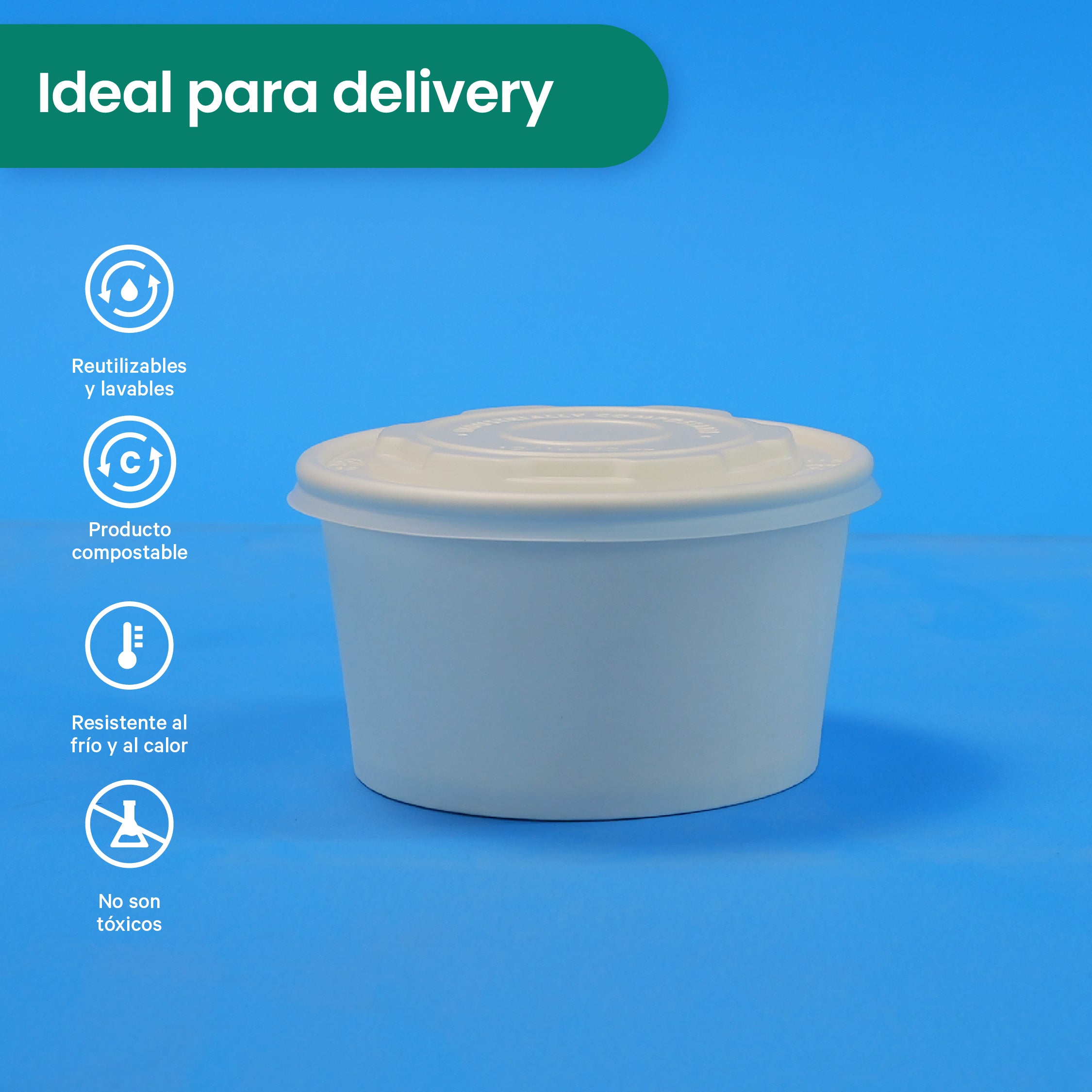 Tapa Contenedor Térmico | Ácido Poliláctico Cristalizado CPLA | 12-32 oz | Compostable y biodegradable