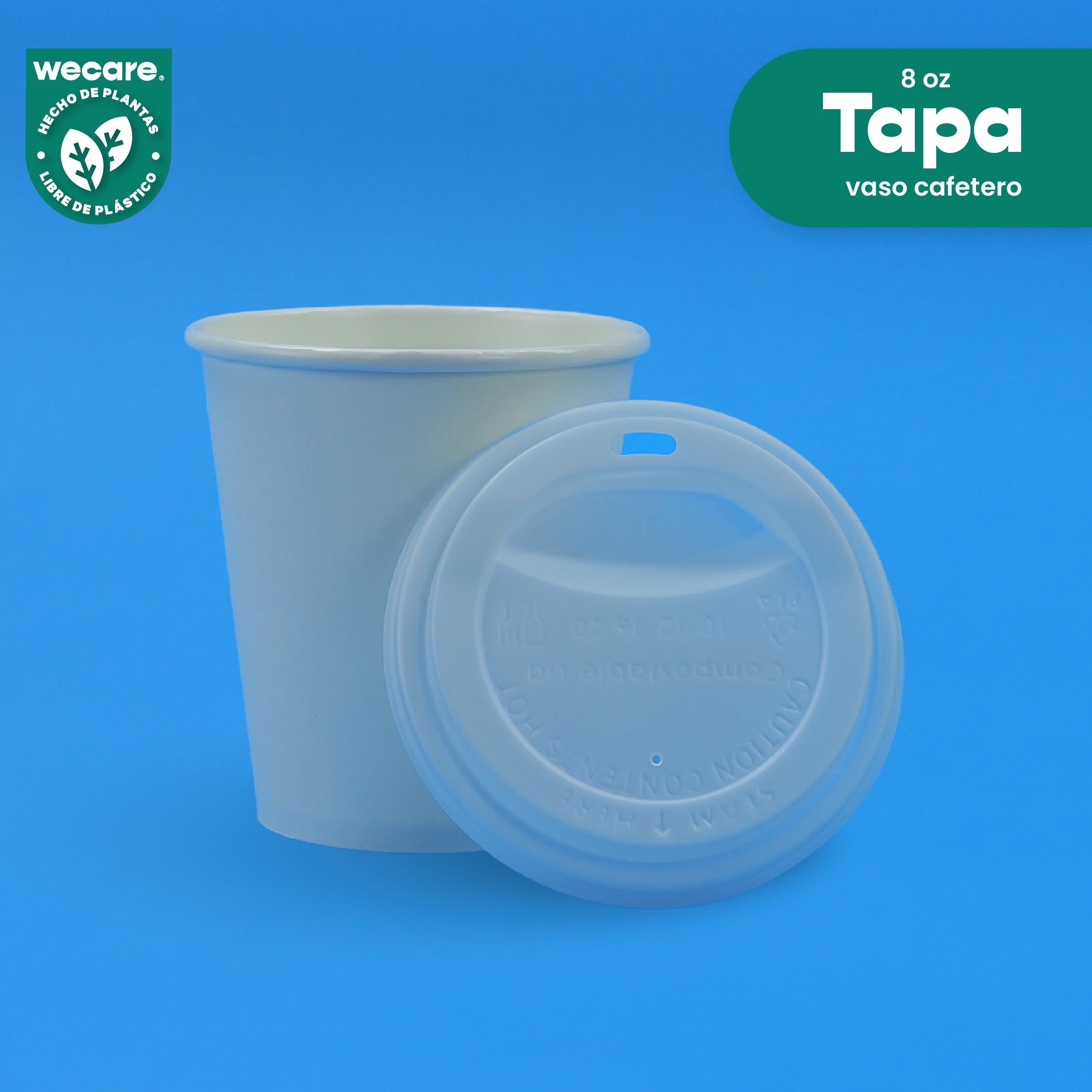 Tapa Cafetera Vaso Papel | Ácido Poliláctico Cristalizado CPLA | 8 Oz | Compostable y biodegradable