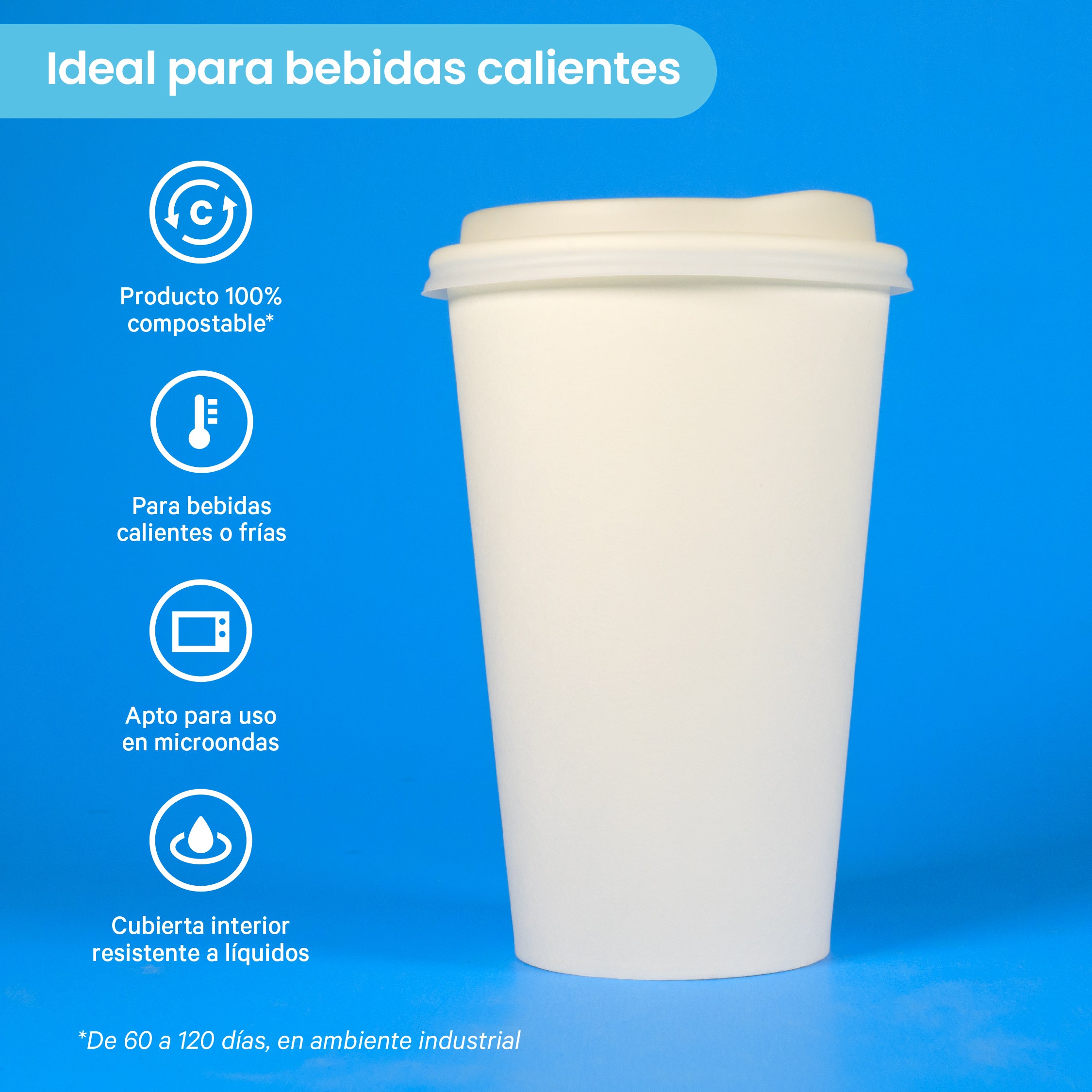 Vaso Térmico | Papel - Ácido Poliláctico PLA | 16 oz / 473 ml | Compostable y biodegradable