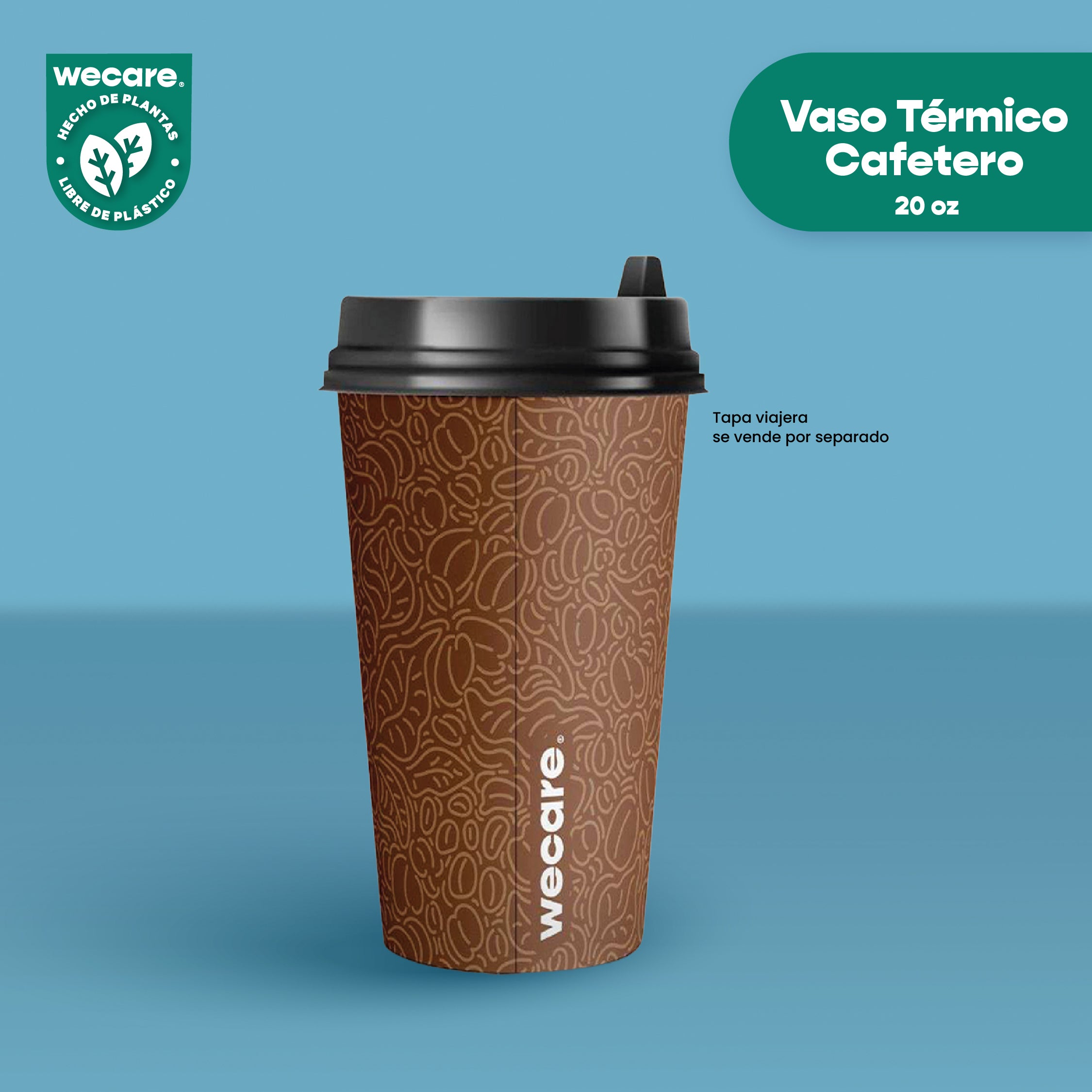 Vaso Térmico Con Diseño Cafetero | Papel - Ácido Poliláctico PLA | 20 oz / 591 ml | Compostable y biodegradable