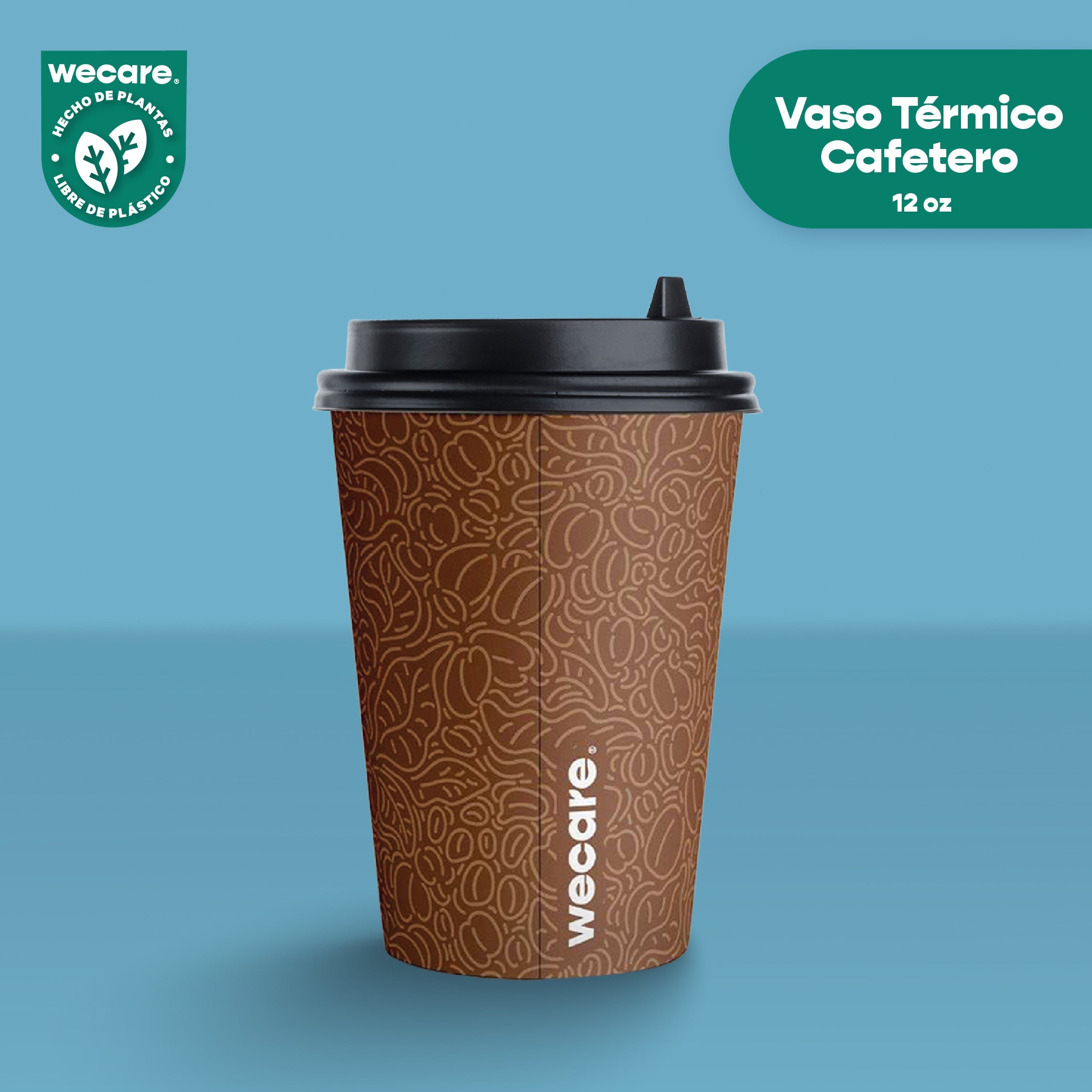 Vaso Térmico Con Diseño Cafetero | Papel - Ácido Poliláctico PLA | 12 oz / 355 ml | Compostable y biodegradable