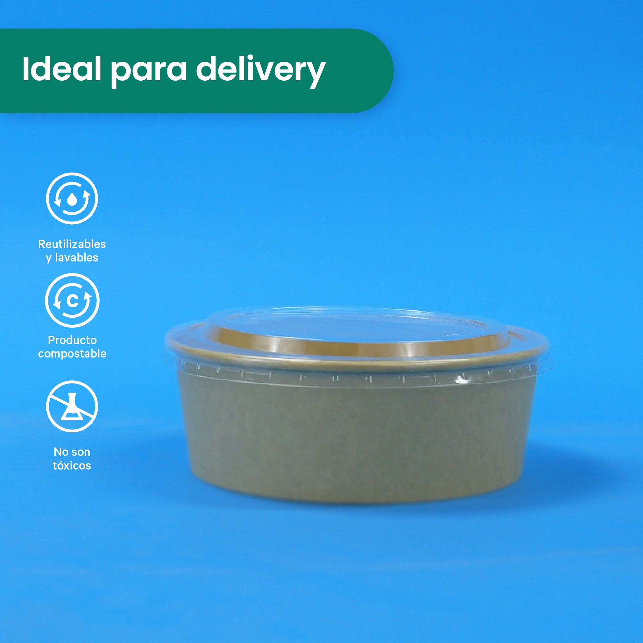 Tapa Clear Ensaladera | Ácido Poliláctico PLA | 44 oz | Compostable y biodegradable