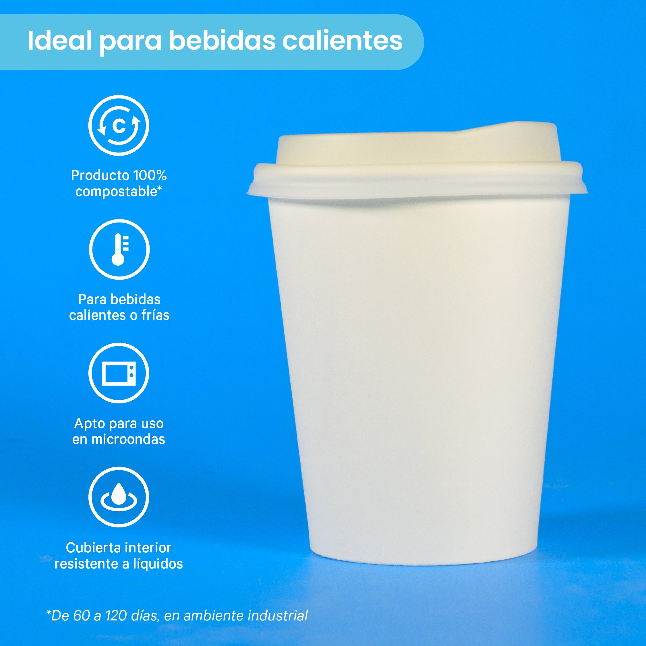 Vaso Térmico | Papel - Ácido Poliláctico PLA | 8 oz / 237 ml | Compostable y biodegradable
