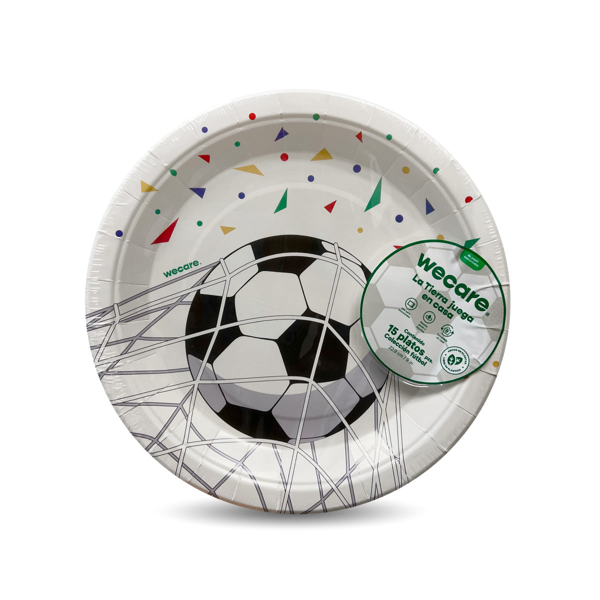 Plato de Papel 15 piezas | Edición Fútbol | 9” | 23 cm | Compostable