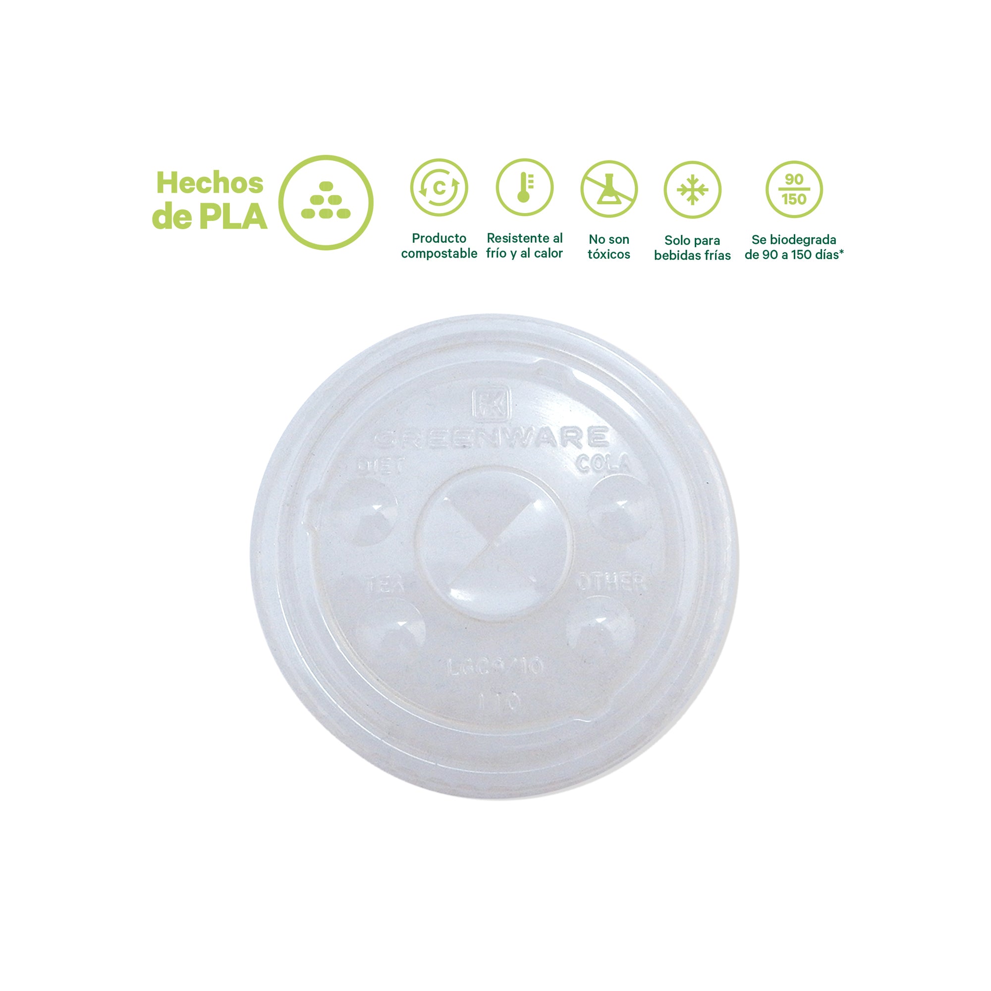 Tapa plana Vaso clear | Ácido  Poliláctico PLA | 9 oz | Compostable y biodegradable