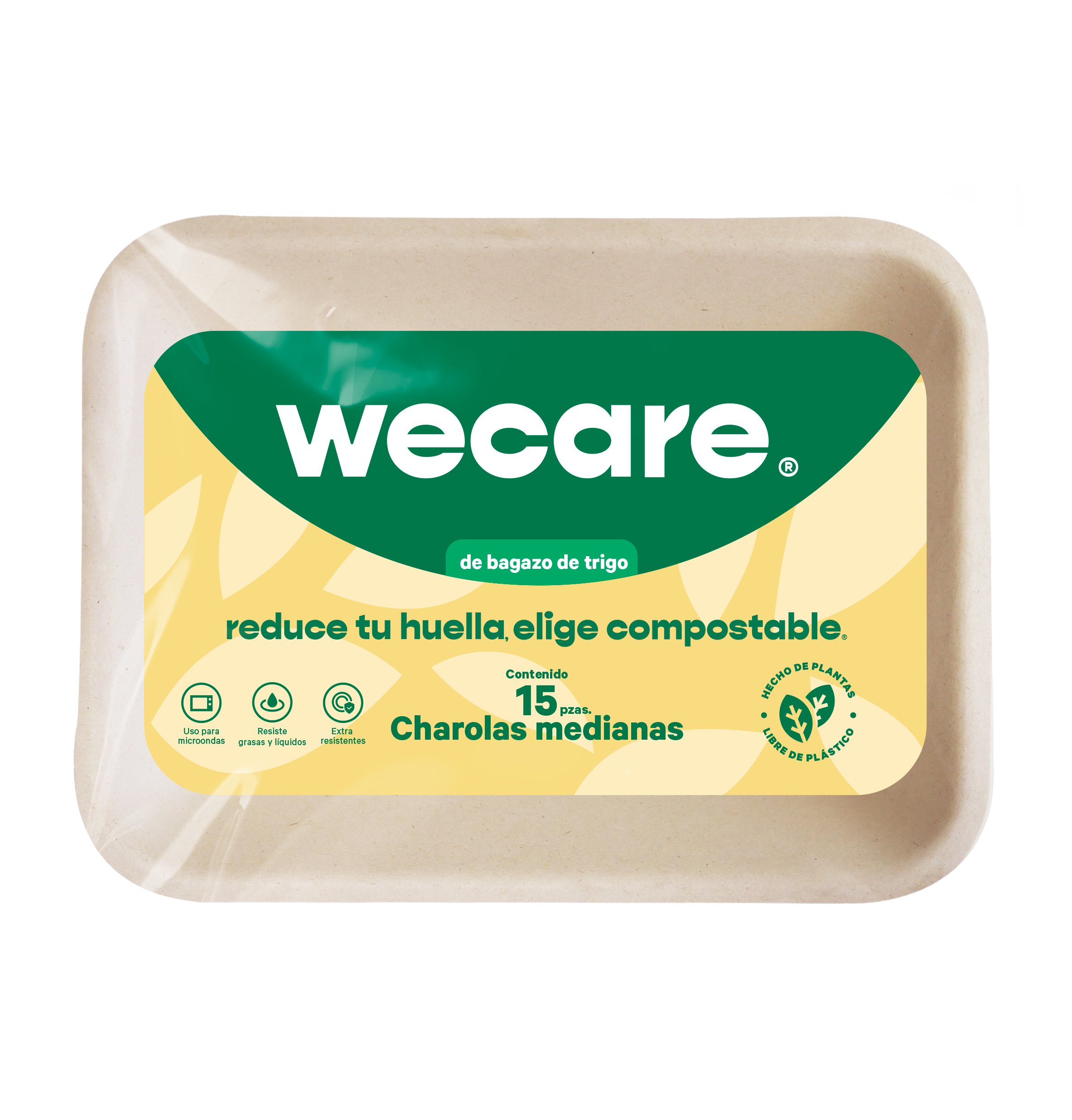 Charola Mediana Retail | Bagazo Trigo | 20x15 cm | Compostable y biodegradable