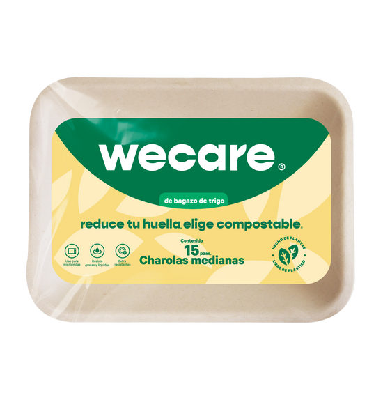 Charola Mediana Retail | Bagazo Trigo | 20x15 cm | Compostable y biodegradable