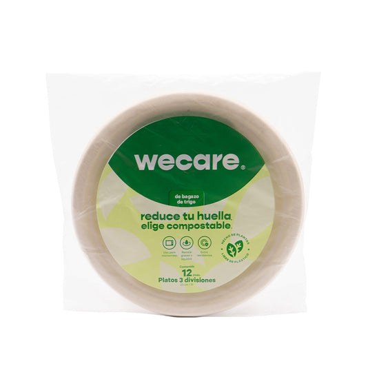 Plato  3 Div. Retail  | Bagazo Trigo | 9 " / 22.8 cm | Compostable y biodegradable