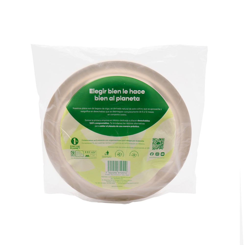 Plato  3 Div. Retail  | Bagazo Trigo | 9 " / 22.8 cm | Compostable y biodegradable