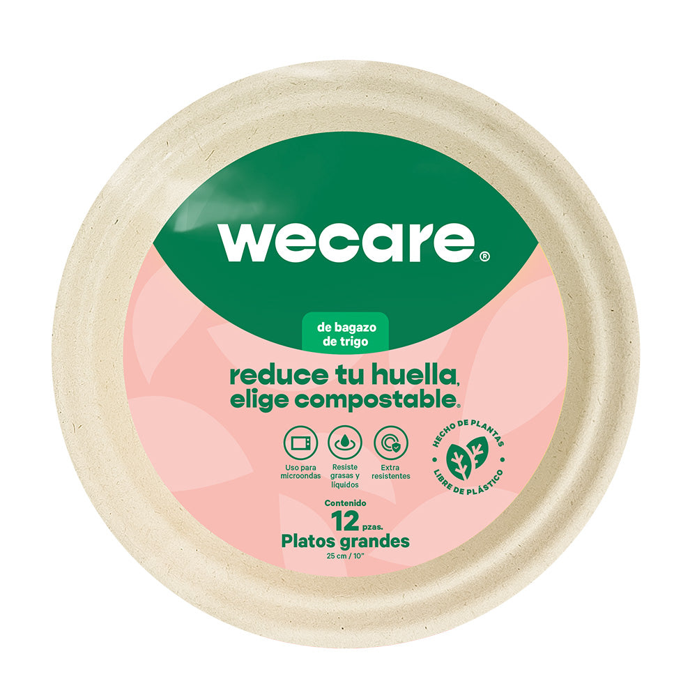 Plato Liso Extra Grande Retail  | Bagazo Trigo | 10" / 25.4 cm | Compostable y biodegradable