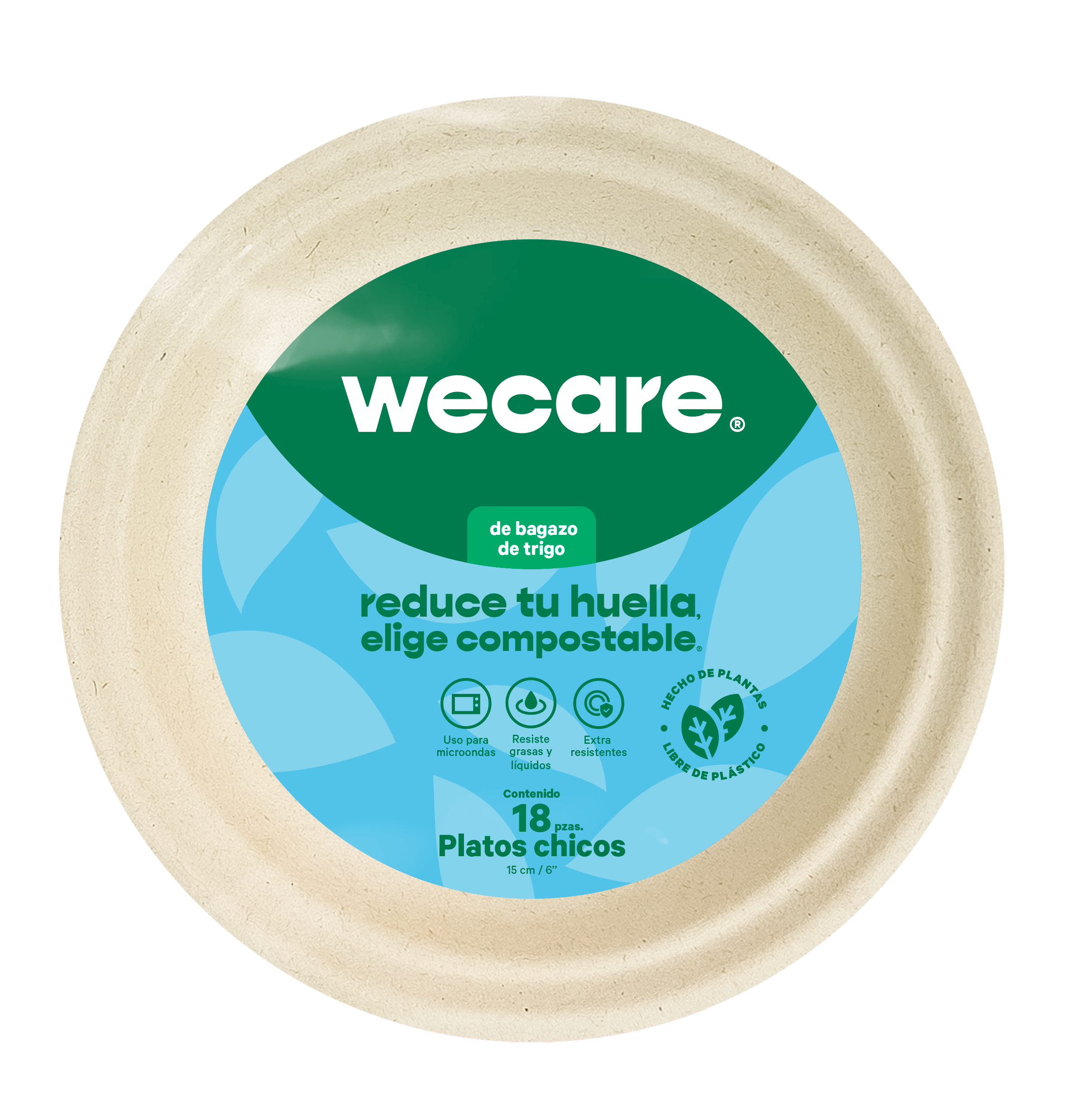 Plato Liso Pastelero Retail  | Bagazo Trigo | 6 " / 15 cm | Compostable y biodegradable