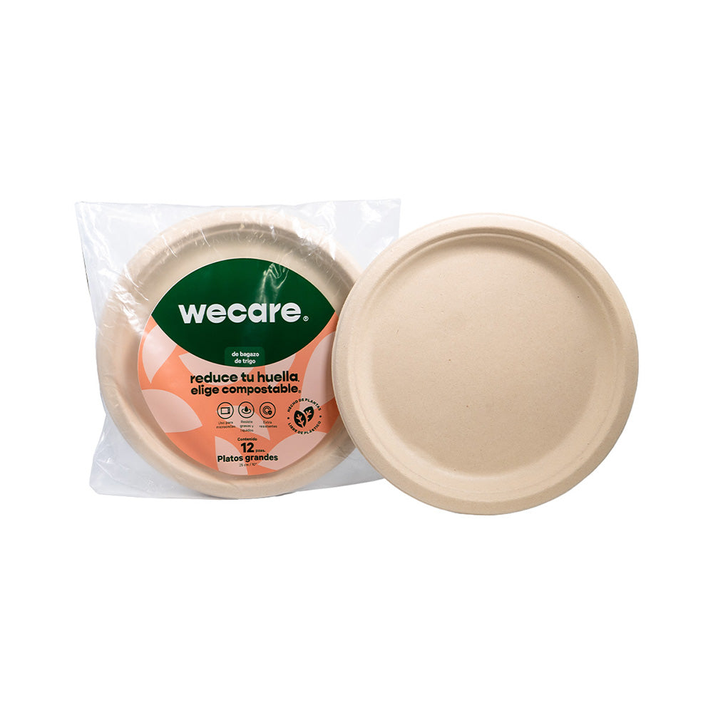 Plato Liso Retail  | Bagazo Trigo | 9 " / 22.8 cm | Compostable y biodegradable