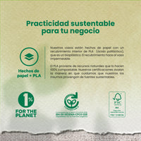 Tapa Papel Vasos Souffle | Papel PLA | 2oz - 4oz | Compostable y biodegradable