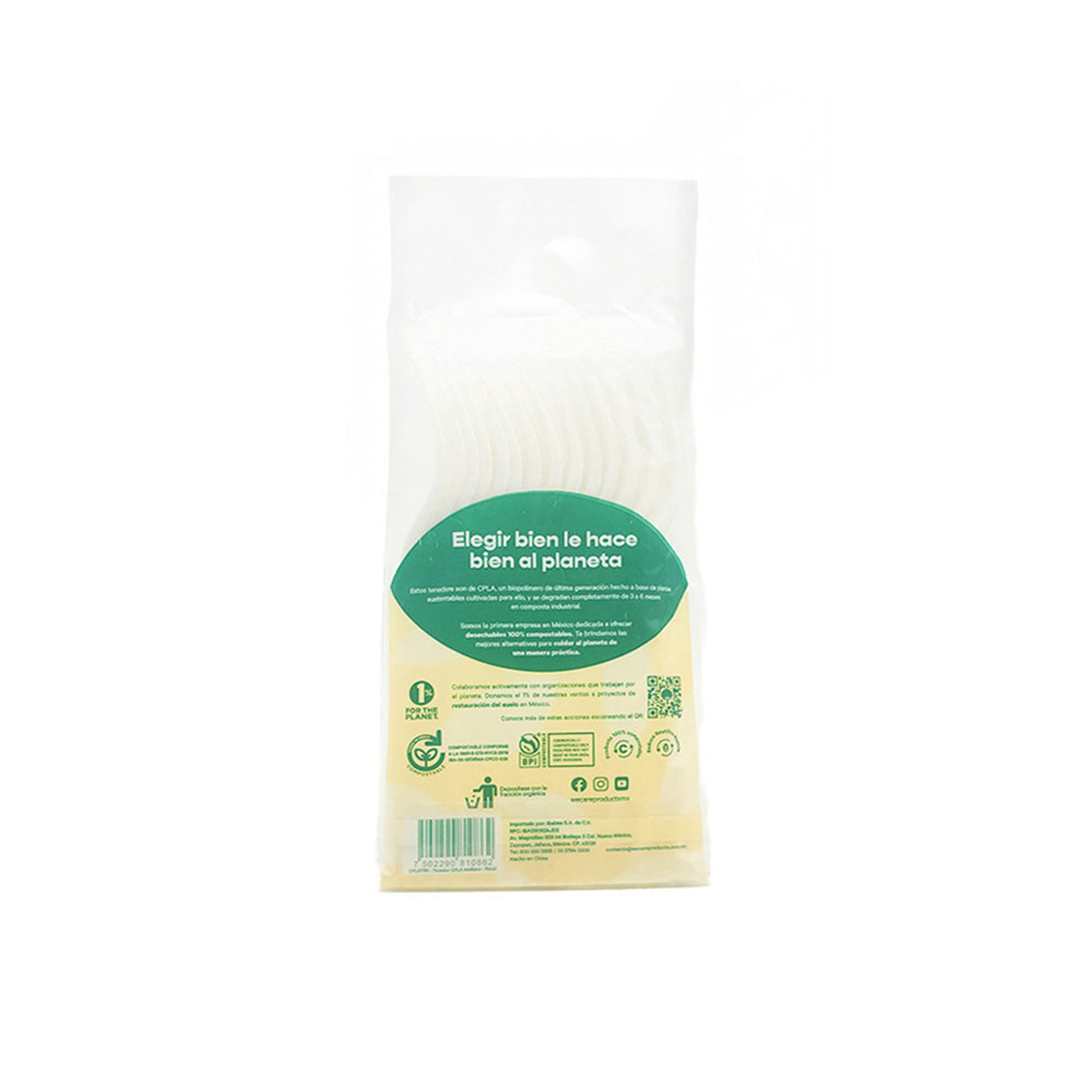 Tenedor Mediano 6" Retail | Ácido Poliláctico Cristalizado CPLA | Compostable y biodegradable