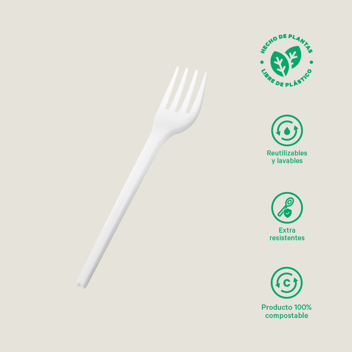 Tenedor mediano 6" CPLA - compostable