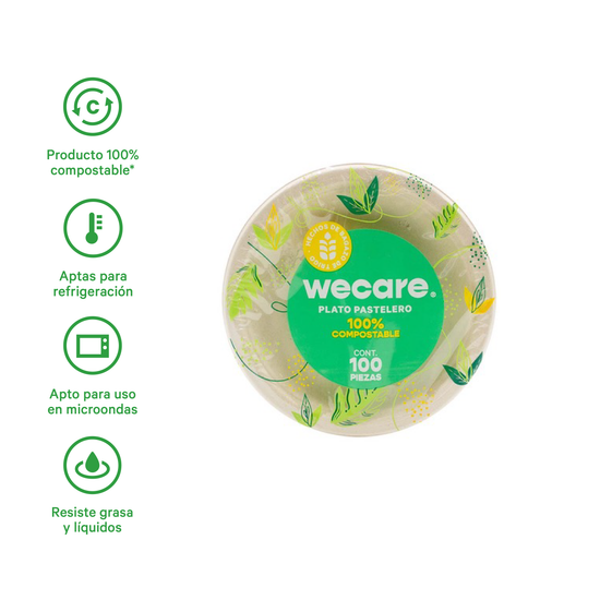 Plato Pastelero Liso | Bagazo de Trigo | 6 Pulgadas | 15 cm | Compostable