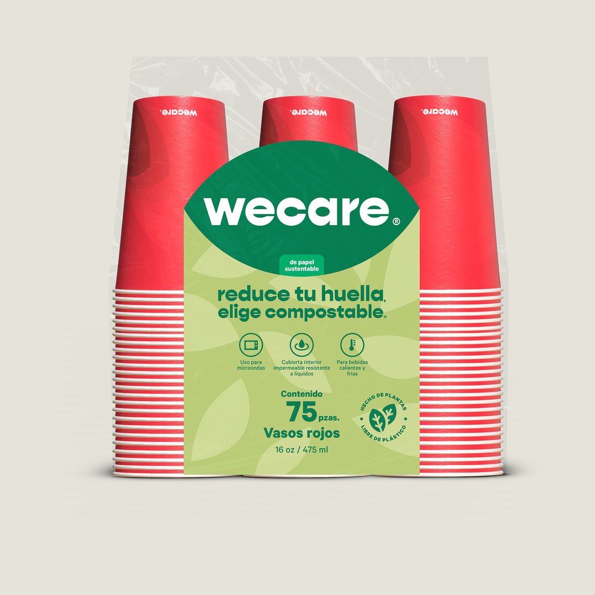 Vaso rojo 16 oz papel + PLA - compostable