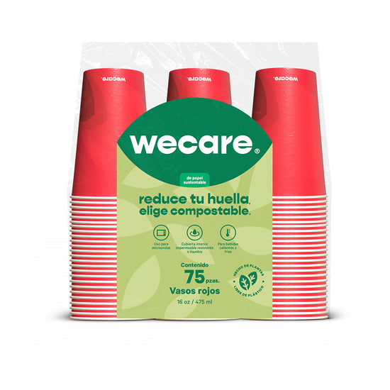 Vaso Rojo Desechable de Papel | 16 oz / 473 ml | Compostable