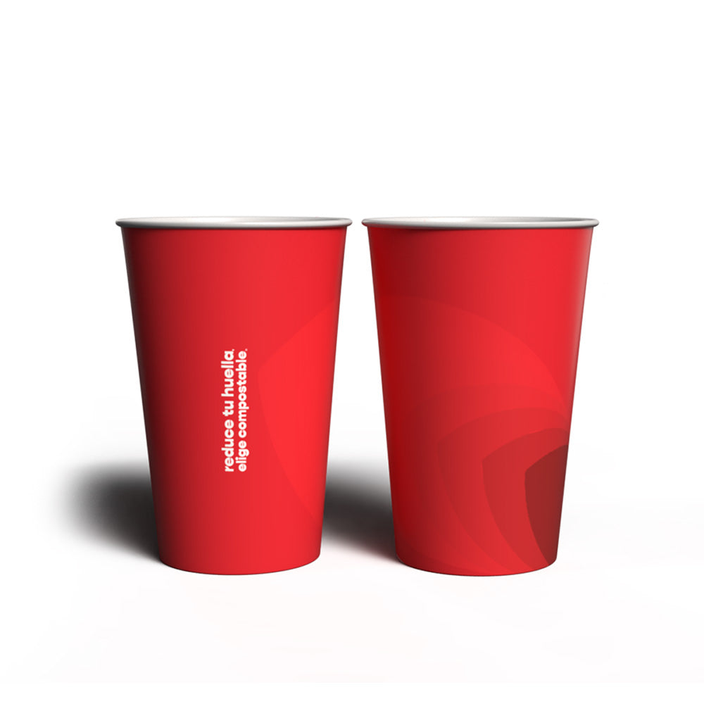 Vaso Rojo Desechable de Papel | 16 oz / 473 ml | Compostable