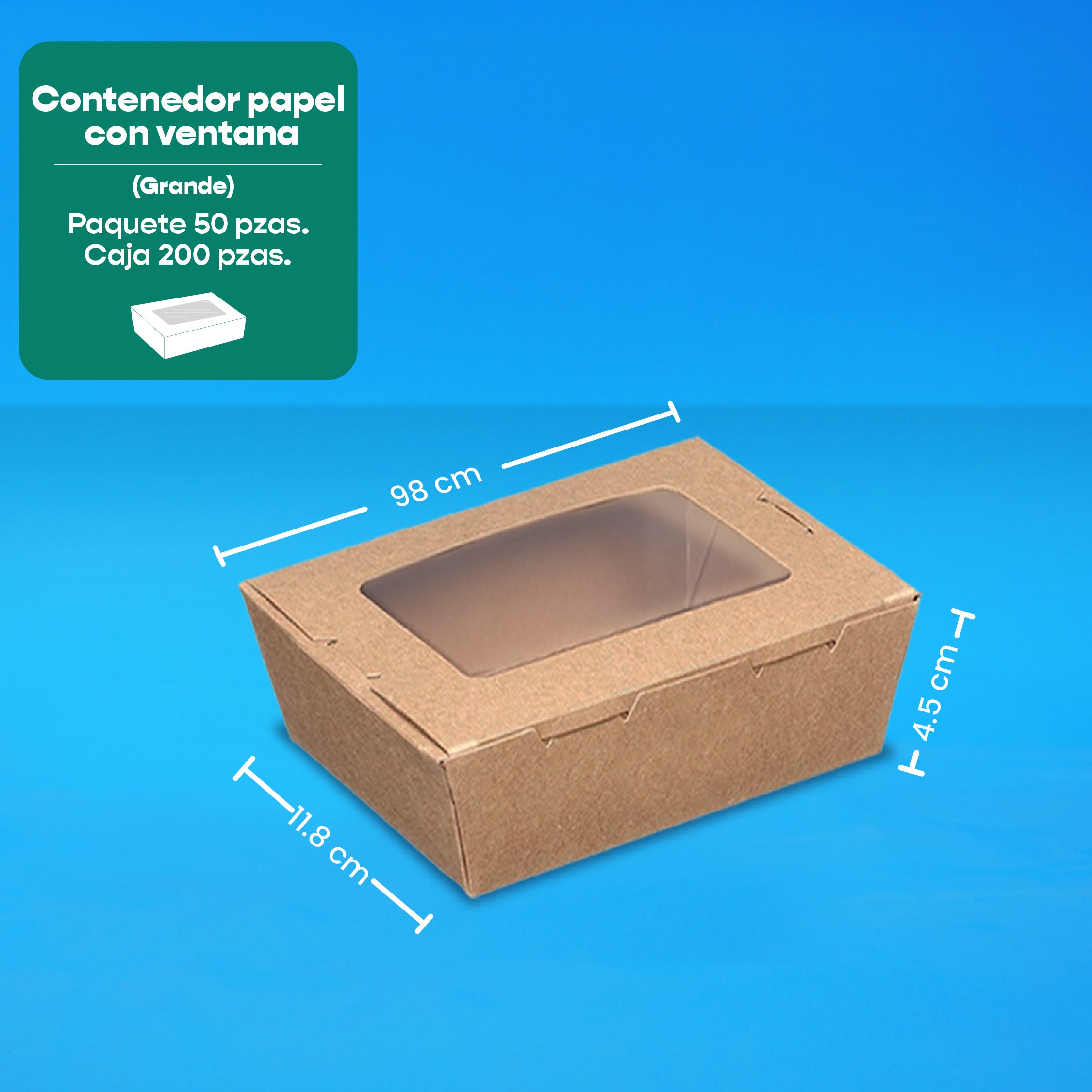 Caja Papel Con Ventana Delivery | Papel PLA | Grande | Compostable y biodegradable