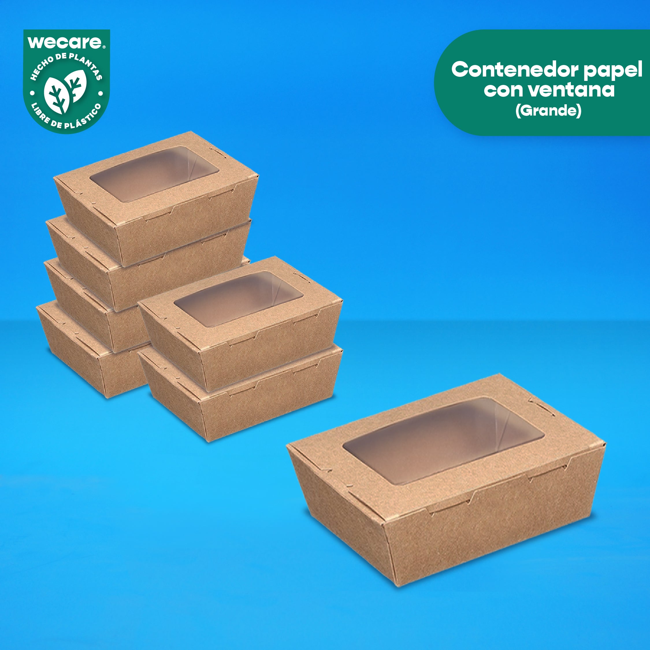 Caja Papel Con Ventana Delivery | Papel PLA | Grande | Compostable y biodegradable