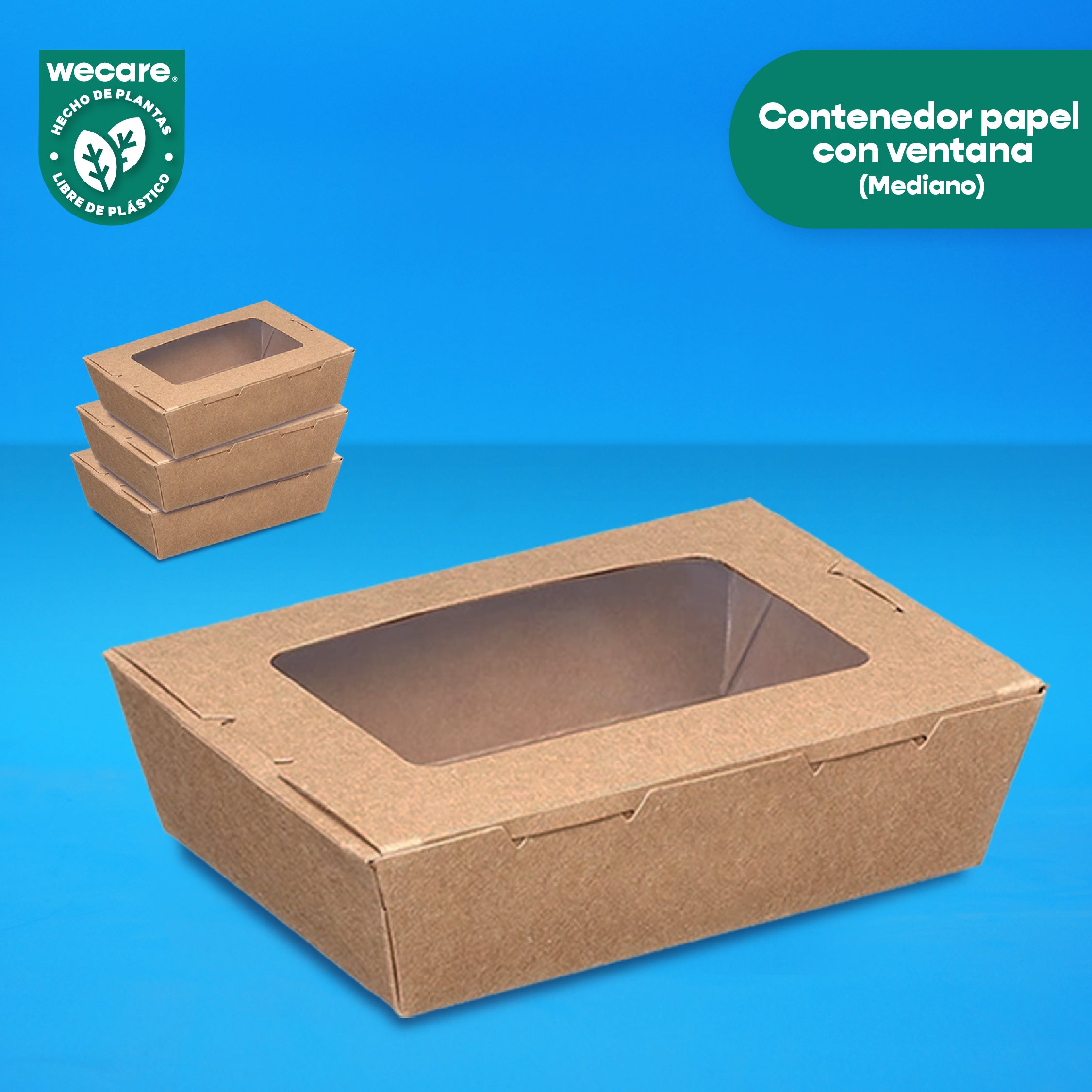 Caja Papel Con Ventana Delivery | Papel PLA | Mediana | Compostable y biodegradable