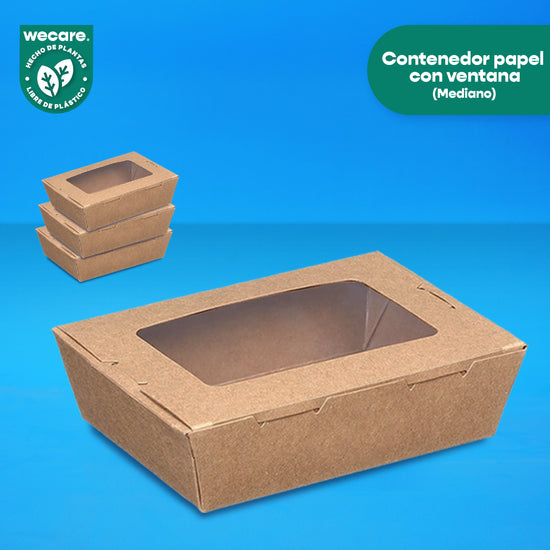 Caja Papel Con Ventana Delivery | Papel PLA | Mediana | Compostable y biodegradable