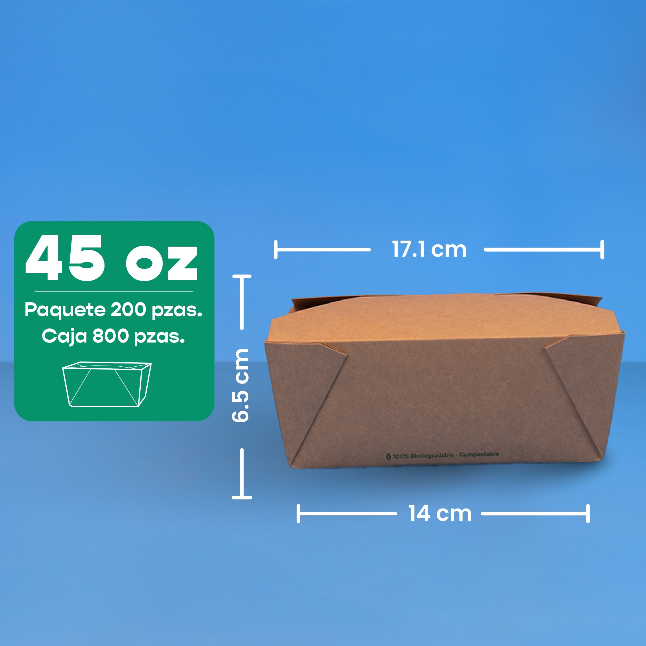 Caja Papel Delivery | Papel PLA | Mediana 45 oz | Compostable y biodegradable