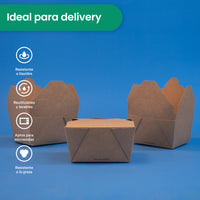 Caja Papel Delivery | Papel PLA | Extra Grande 92 oz | Compostable y biodegradable