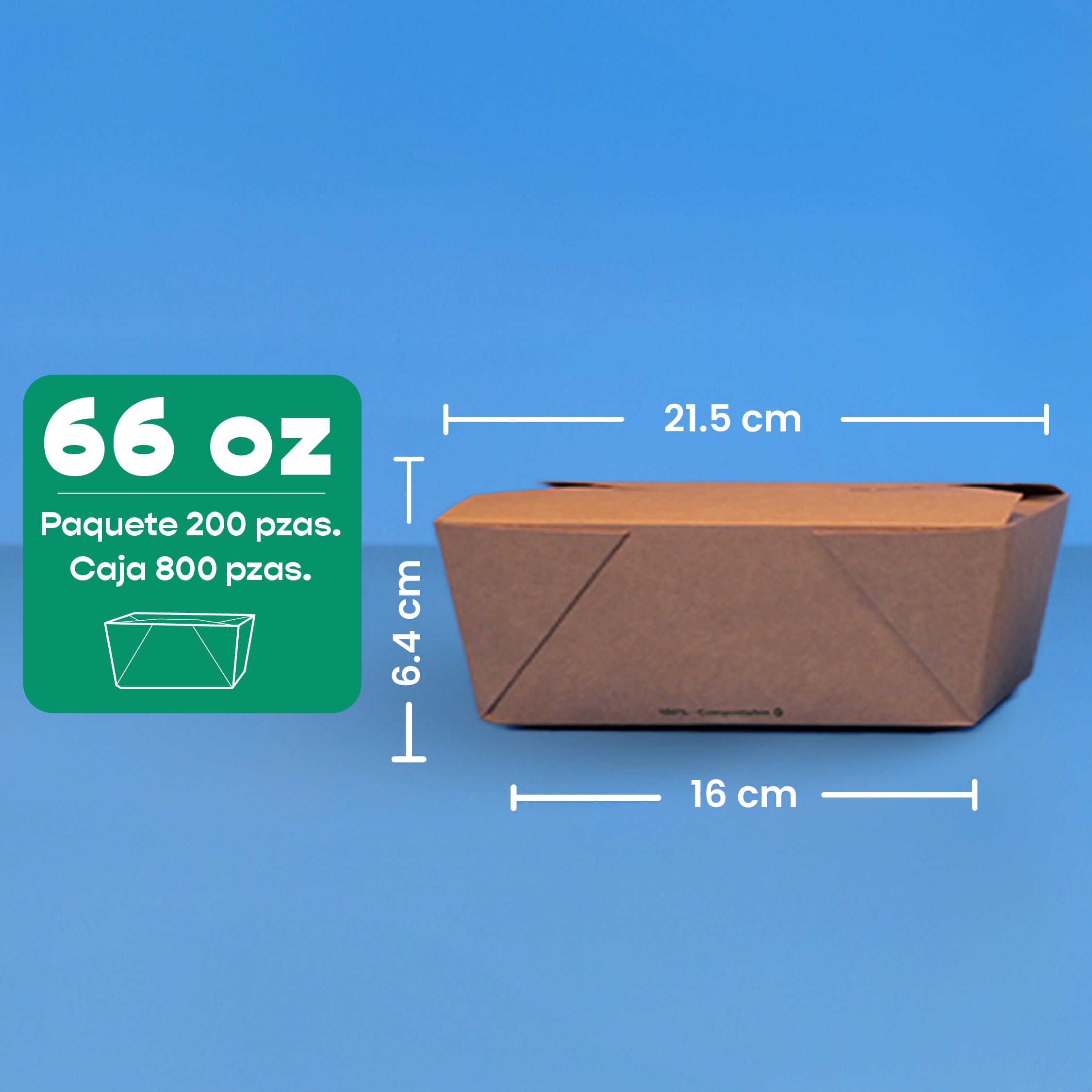 Caja Papel Delivery | Papel PLA | Grande 66 oz | Compostable y biodegradable