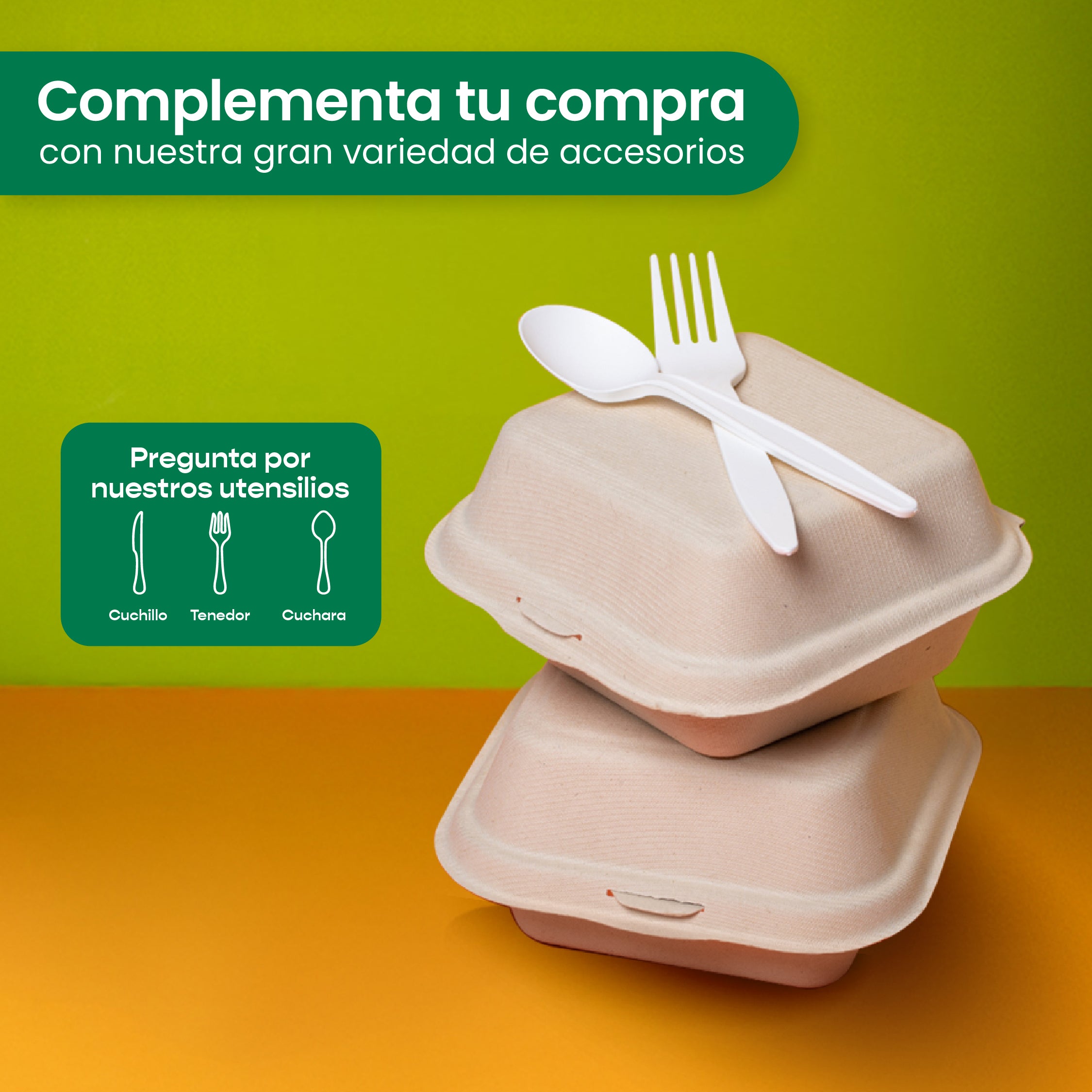 Contenedor Almeja 2 div. | Bagazo Trigo | 9x6x3 / 22.8x15.2x7.6 cm | Compostable y biodegradable