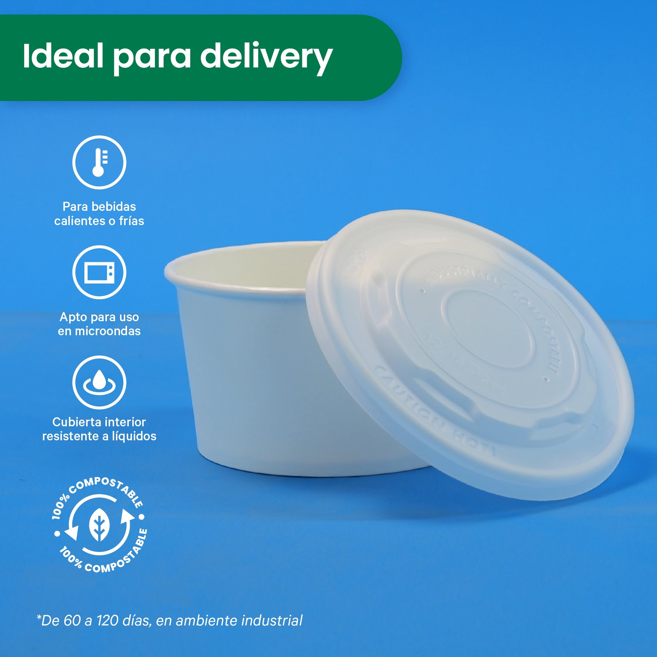 Contenedor Vaso Térmico | Papel - Ácido  Poliláctico PLA | 16 oz / 473 ml | Compostable y biodegradable