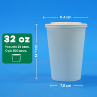 Contenedor Vaso Térmico | Papel - Ácido  Poliláctico PLA | 32 oz / 946 ml | Compostable y biodegradable