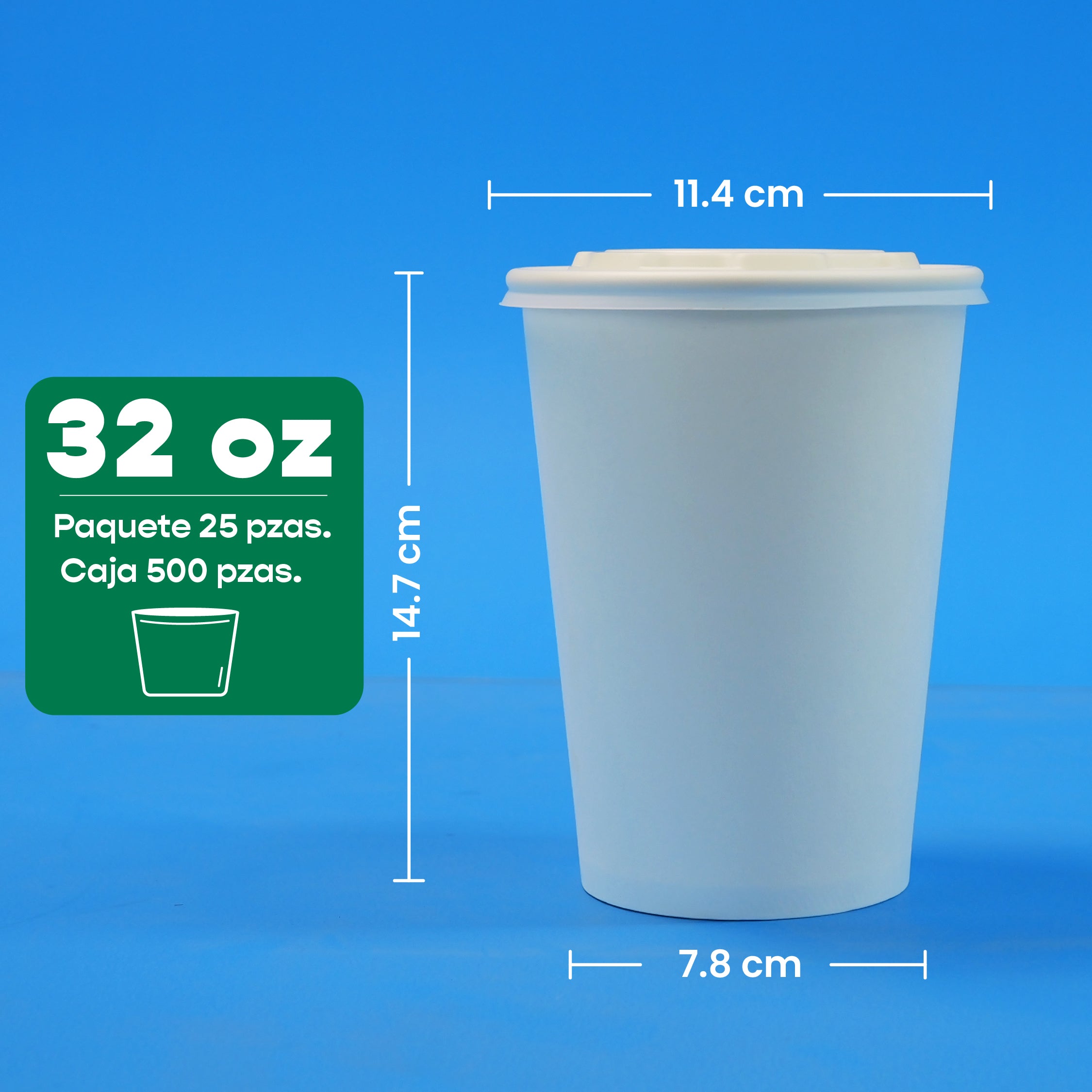 Contenedor Vaso Térmico | Papel - Ácido  Poliláctico PLA | 32 oz / 946 ml | Compostable y biodegradable