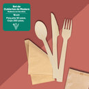 Kit Cubierto (Cuchara, Tenedor, Cuchillo y servilleta) | Madera | 6.5" / 16.5 cm | Compostable y biodegradable
