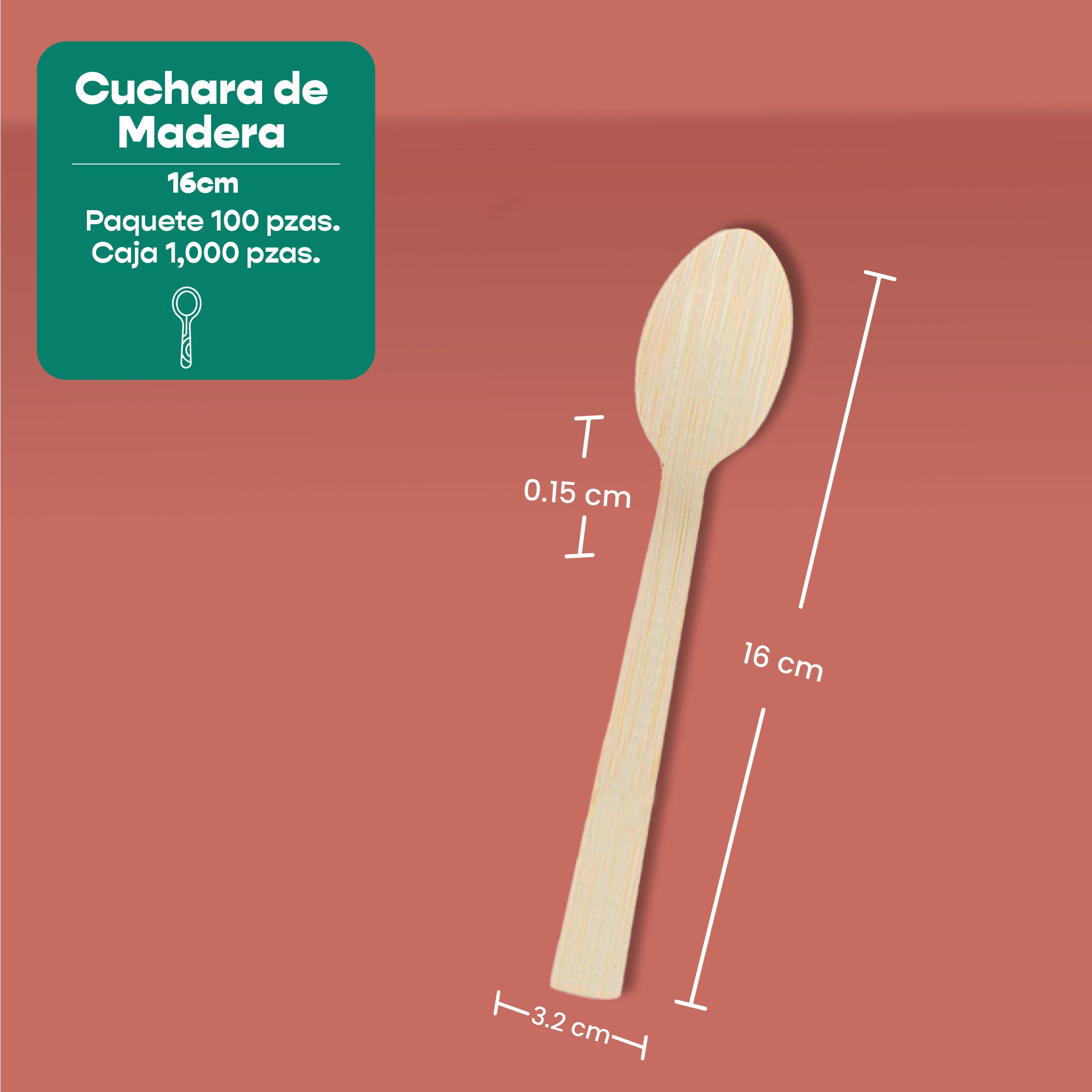 Cuchara | Madera | 6.5" / 16.5 cm | Compostable y biodegradable