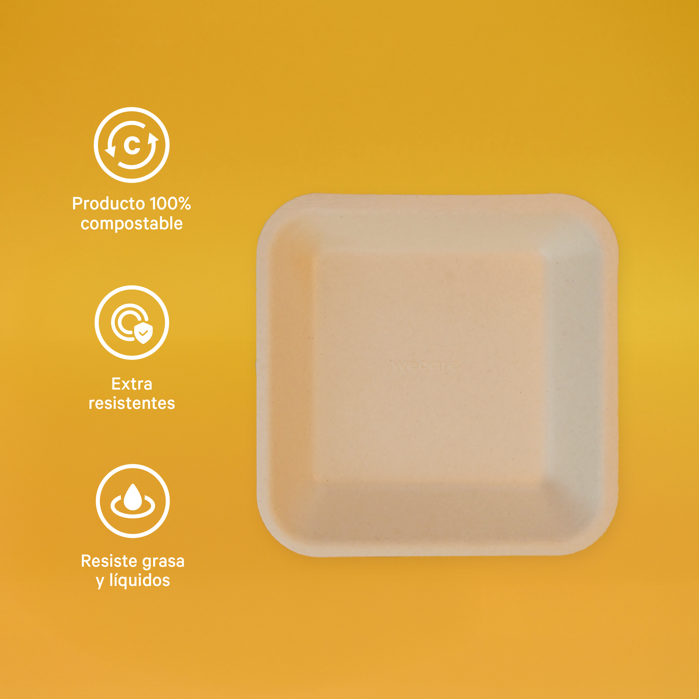 Charola Chica | Bagazo Trigo |15x15 cm | Compostable y biodegradable