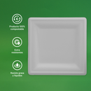 Plato Cuadrado | Bagazo de caña | 10" / 25.4 cm | Compostable y biodegradable