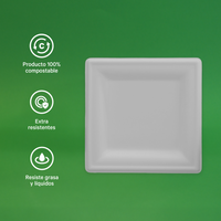 Plato Cuadrado | Bagazo de caña | 6" / 15.2 cm | Compostable y biodegradable