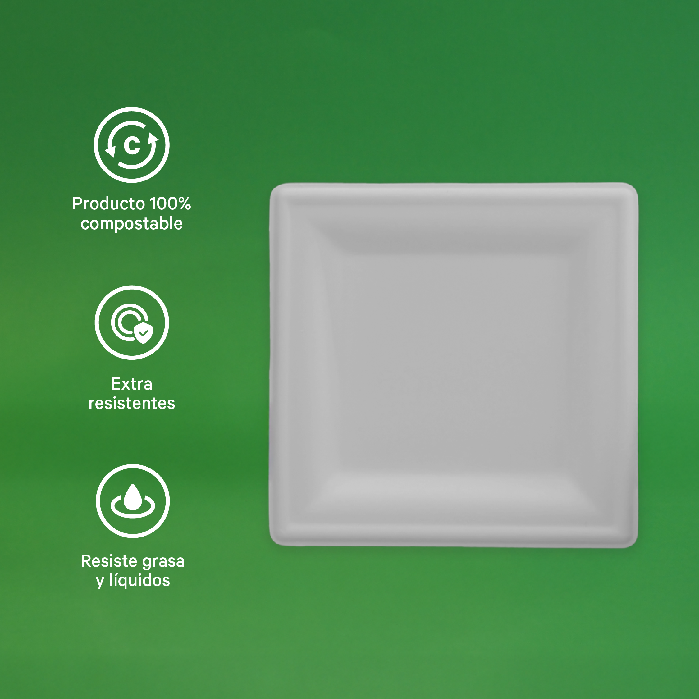 Plato Cuadrado | Bagazo de caña | 6" / 15.2 cm | Compostable y biodegradable
