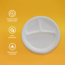 Plato  3 Div. | Bagazo Caña | 9 " / 22.8 cm | Compostable y biodegradable