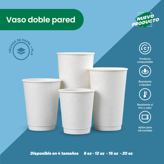 Vaso Térmico Doble Pared | Papel - Ácido  Poliláctico PLA | 16 oz / 473 ml | Compostable y biodegradable