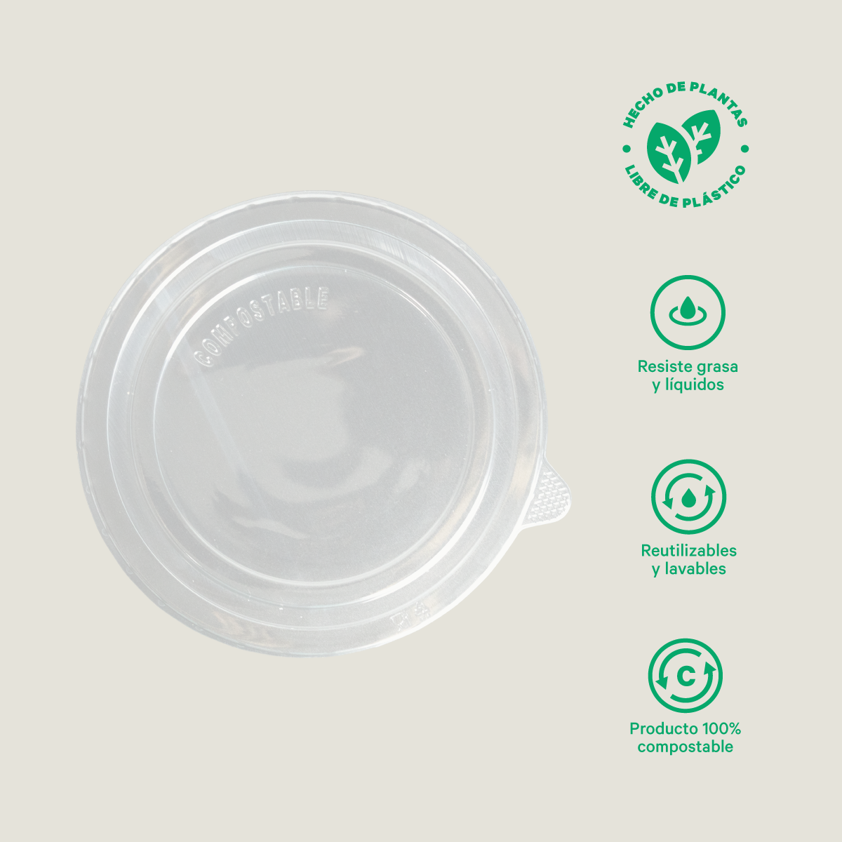 Tapa para ensaladera clear PLA 44 oz - compostable