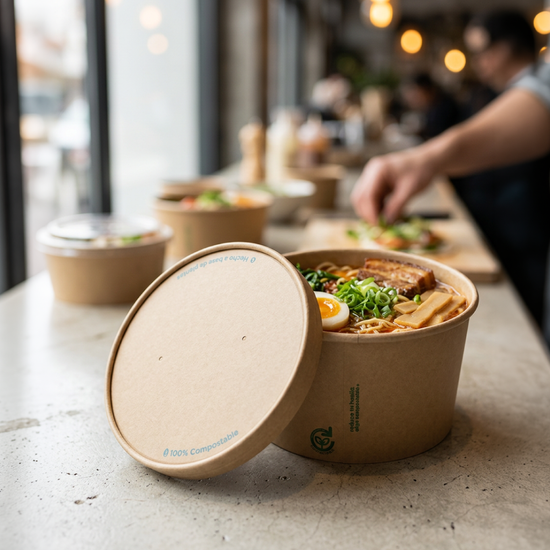 Tapa para ensaladera de papel 16 - 32 oz - compostable