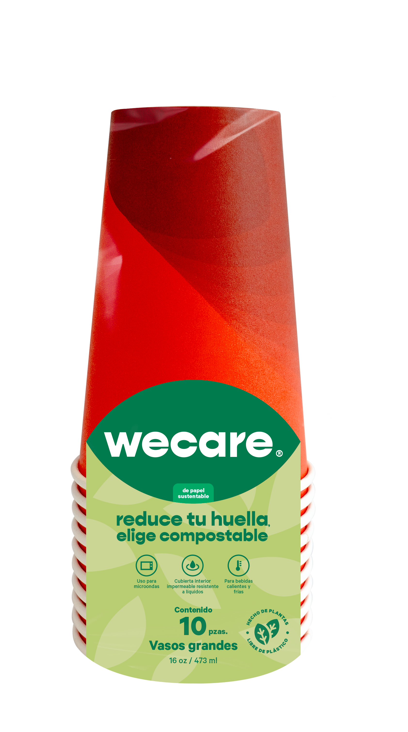 Vaso Térmico Rojo Retail | Papel - Ácido  Poliláctico PLA | 16 oz / 473 ml | Compostable y biodegradable