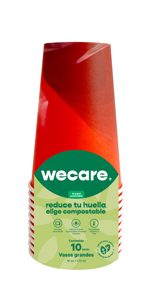 Vaso Térmico Rojo Retail | Papel - Ácido  Poliláctico PLA | 16 oz / 473 ml | Compostable y biodegradable